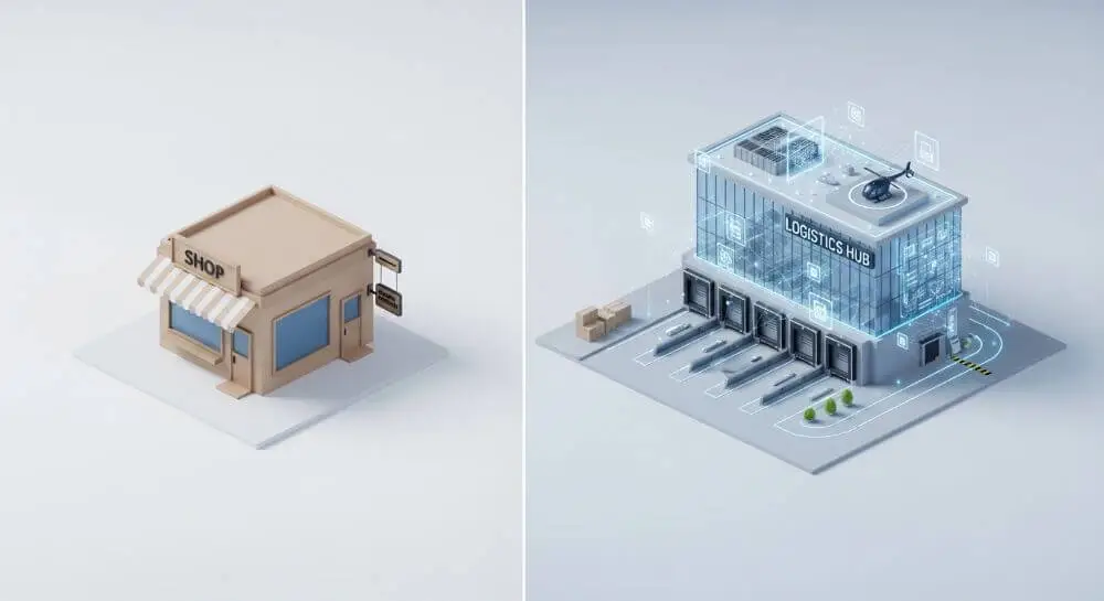 Cuánto cuesta un sitio web en Ecuador se entiende al comparar un local prefabricado con un centro logístico digital a medida.
