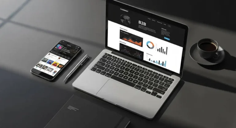 Dispositivos mostrando un panel corporativo B2B, reflejando el control total de ventas.