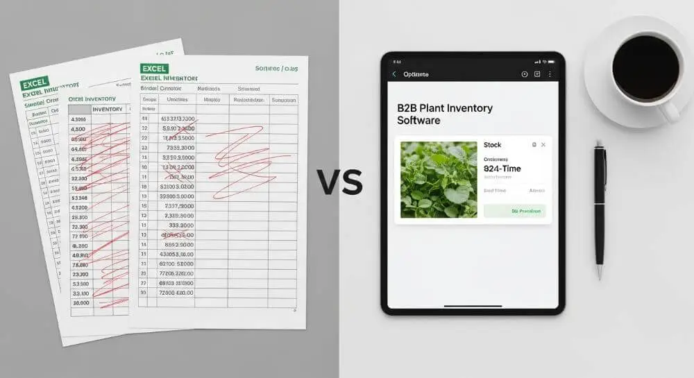Contraste entre hojas de Excel obsoletas y un software moderno diseñado para gestionar el inventario vivo.