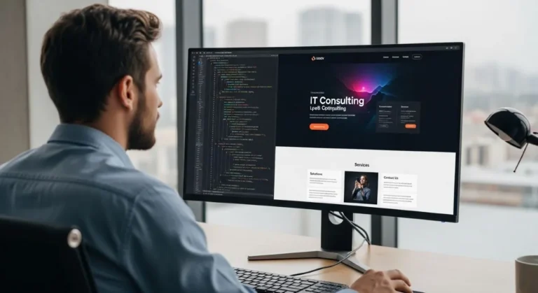 Desarrollador programando un sitio web corporativo con código limpio para garantizar escalabilidad técnica.