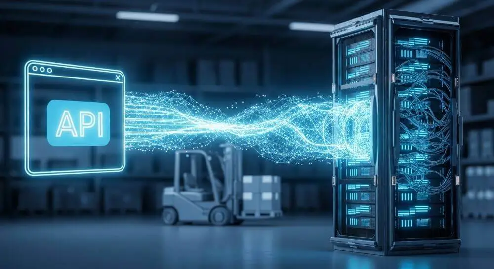 Conexión digital mediante API hacia un servidor ERP en un centro logístico de distribución.